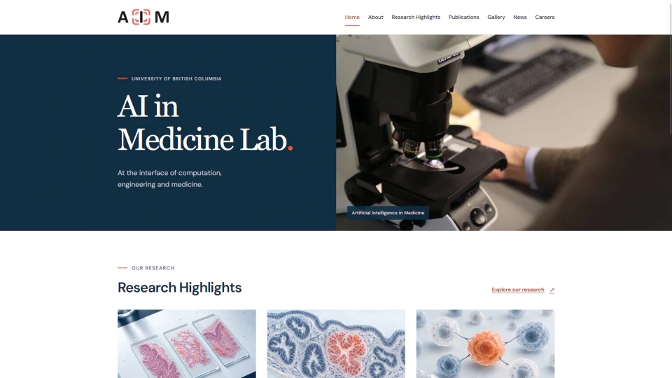 The AI in Medicine Lab website home page.